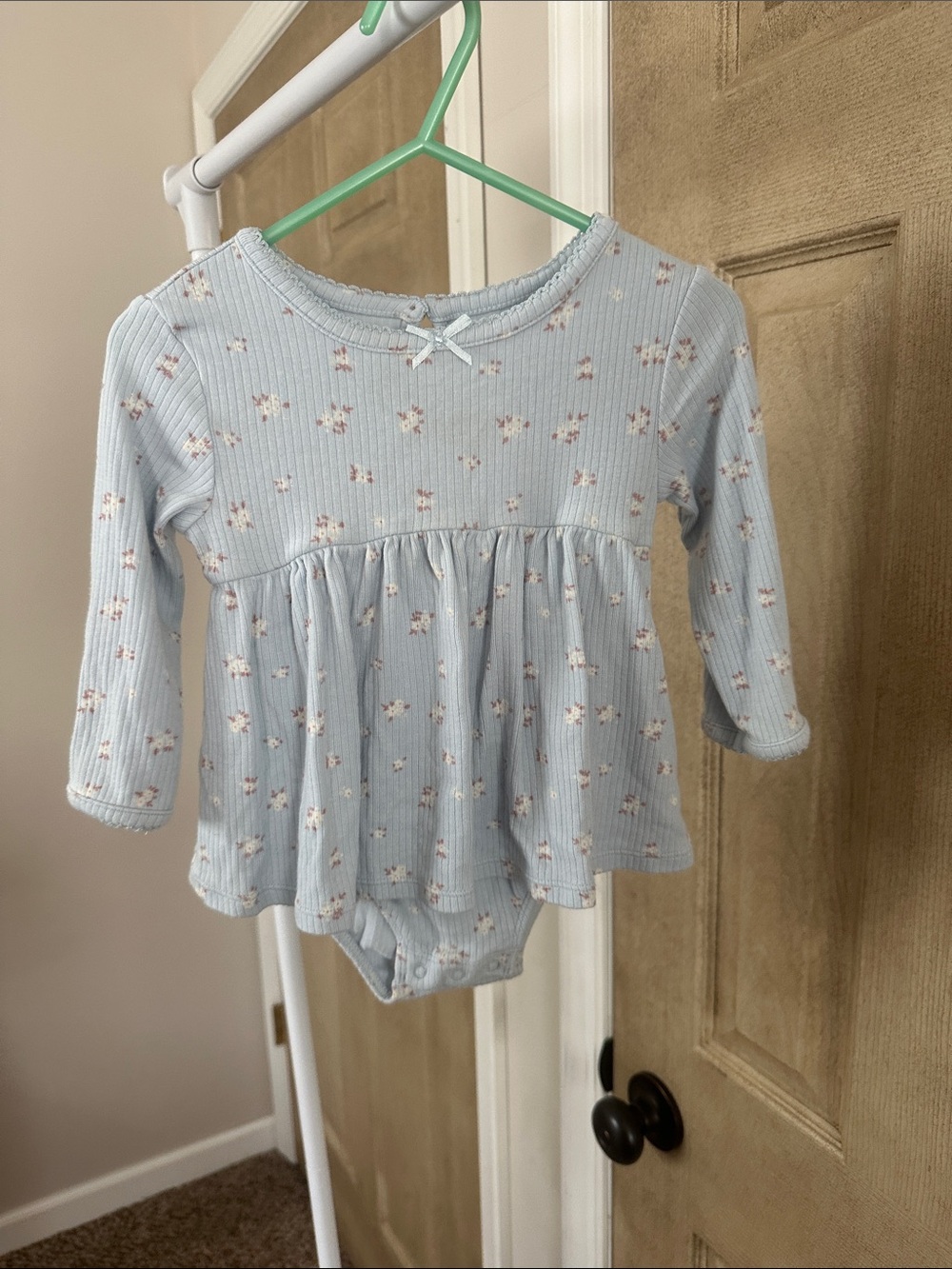 cloud island Light Blue Floral Ribbed Long-Sleeve One-Piece